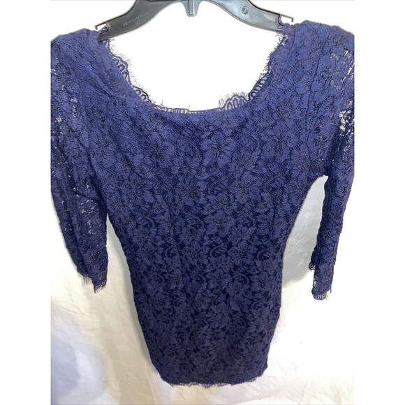 Diane Von Furstenberg Laced Dress Women’s Size 2 Blue 3/4 Sleeve MIDI - Picture 6 of 12